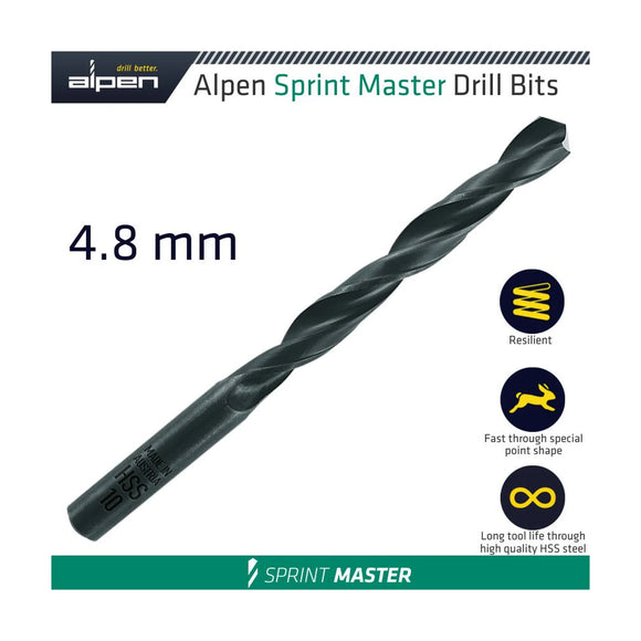 Alpen HSS Sprint Master 4.8mm X1 615048 Sleeved Din338 Alpen Drill Bit - image 01