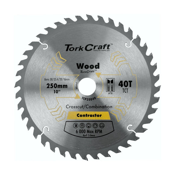 Tork Craft Blade Contractor 250 X 40t 30/1/20/16 Circular Saw TCT - image 01