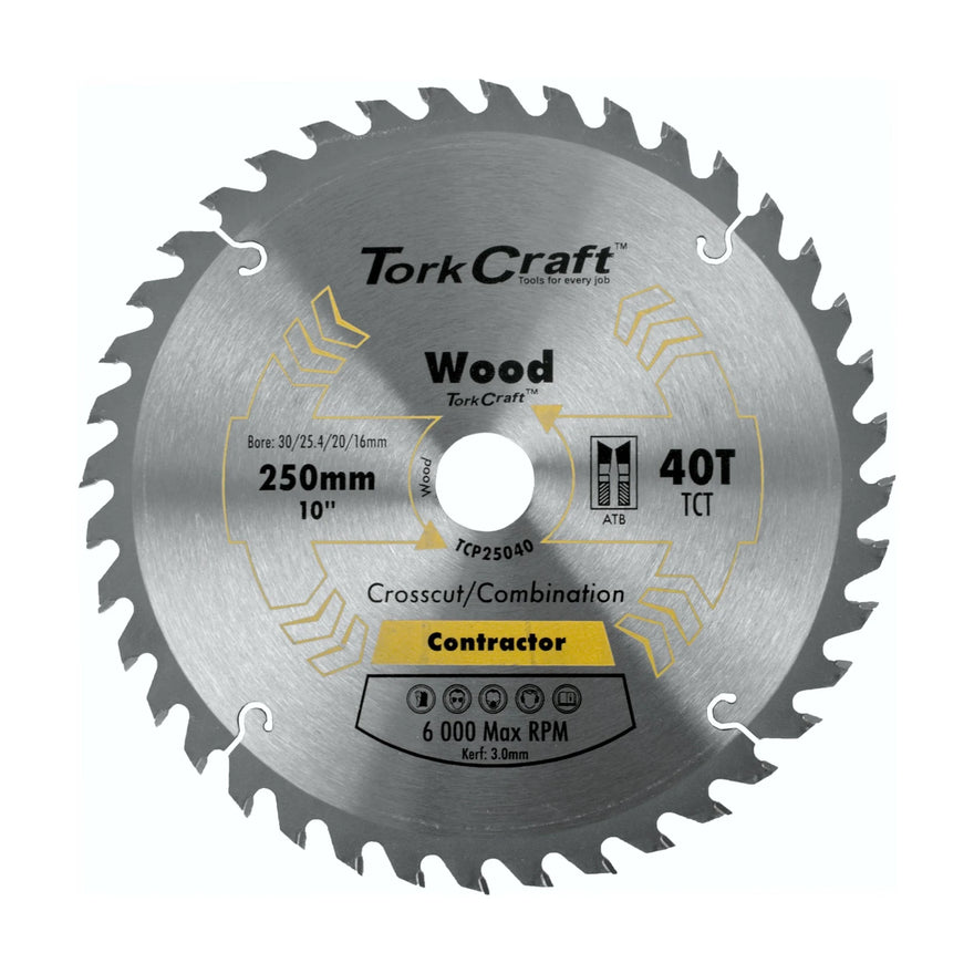Tork Craft Blade Contractor 250 X 40t 30/1/20/16 Circular Saw TCT - image 01