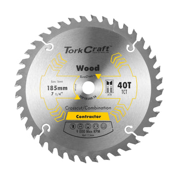 Tork Craft Blade Contractor 185 X 40t 16mm Circular Saw TCT - image 01