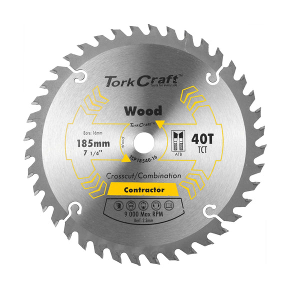 Tork Craft Blade Contractor 185 X 40t 16mm Circular Saw TCT - image 01
