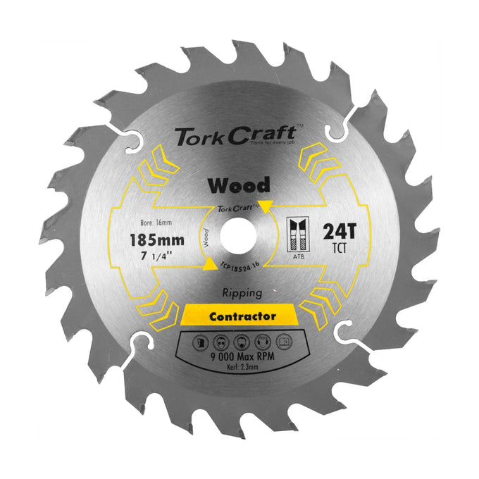 Tork Craft Blade Contractor 185 X 24t 16mm Circular Saw TCT - image 01