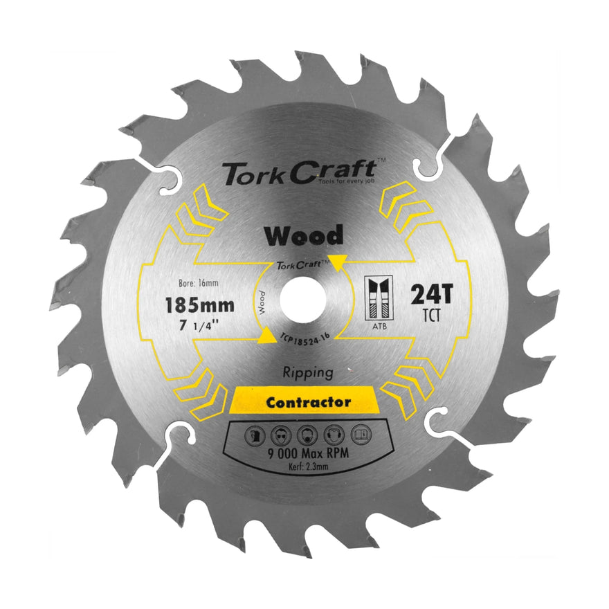 Tork Craft Blade Contractor 185 X 24t 16mm Circular Saw TCT - image 01