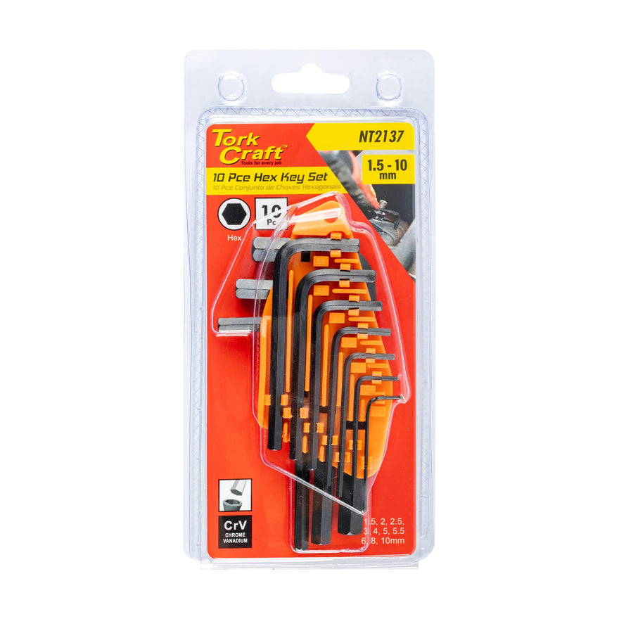 Tork Craft 10pc Hex Allen Key Set 1.5-10mm Cr-V - image 01