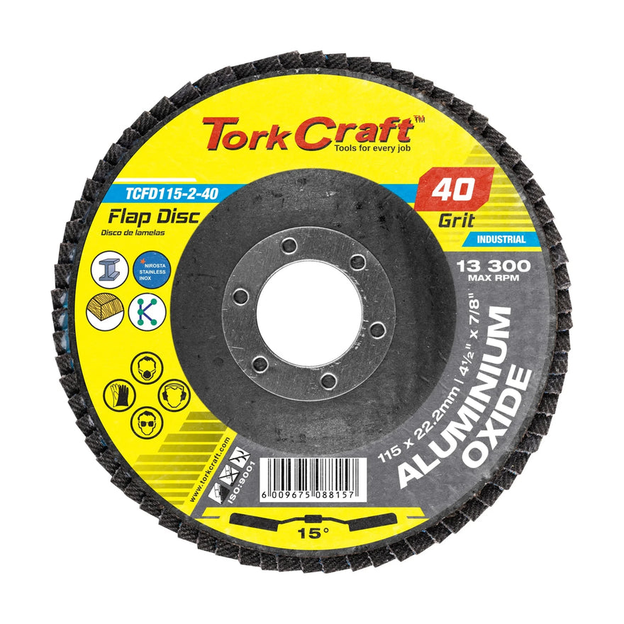 Tork Craft Flap Disc 115mm 15 Deg.angle 40 Grit A/O - image 01