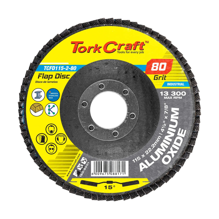 Tork Craft Flap Disc 115mm 15 Deg.angle 80 Grit A/O - image 01