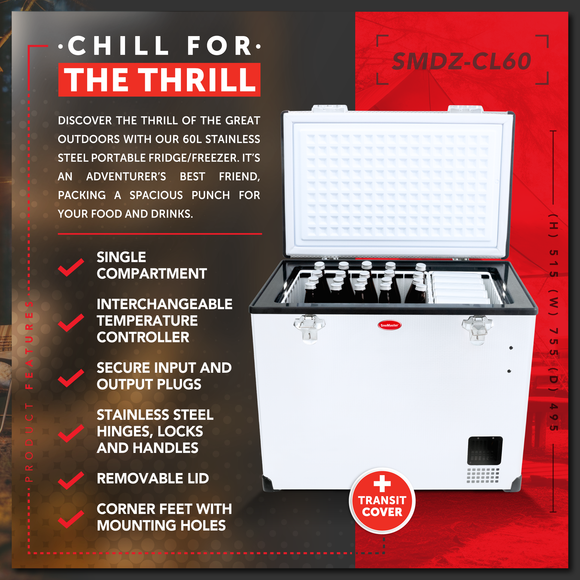 SnoMaster - 60L Single Compartment Portable Fridge/Freezer AC/DC - Stainless Steel (SMDZ-CL60) in Camping Fridge/Freezer