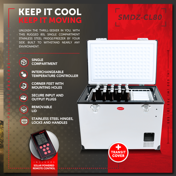 SnoMaster - 80L Single Compartment Portable Fridge/Freezer AC/DC - Stainless Steel (SMDZ-CL80) in Camping Fridge/Freezer