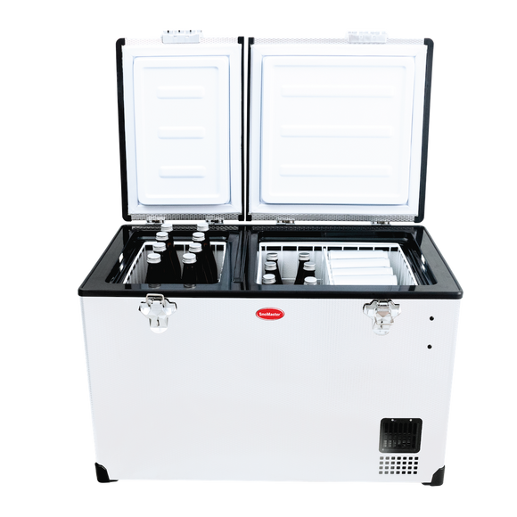 SnoMaster Portable Fridge/Freezer 66L Dual Compartment AC/DC S/Steel