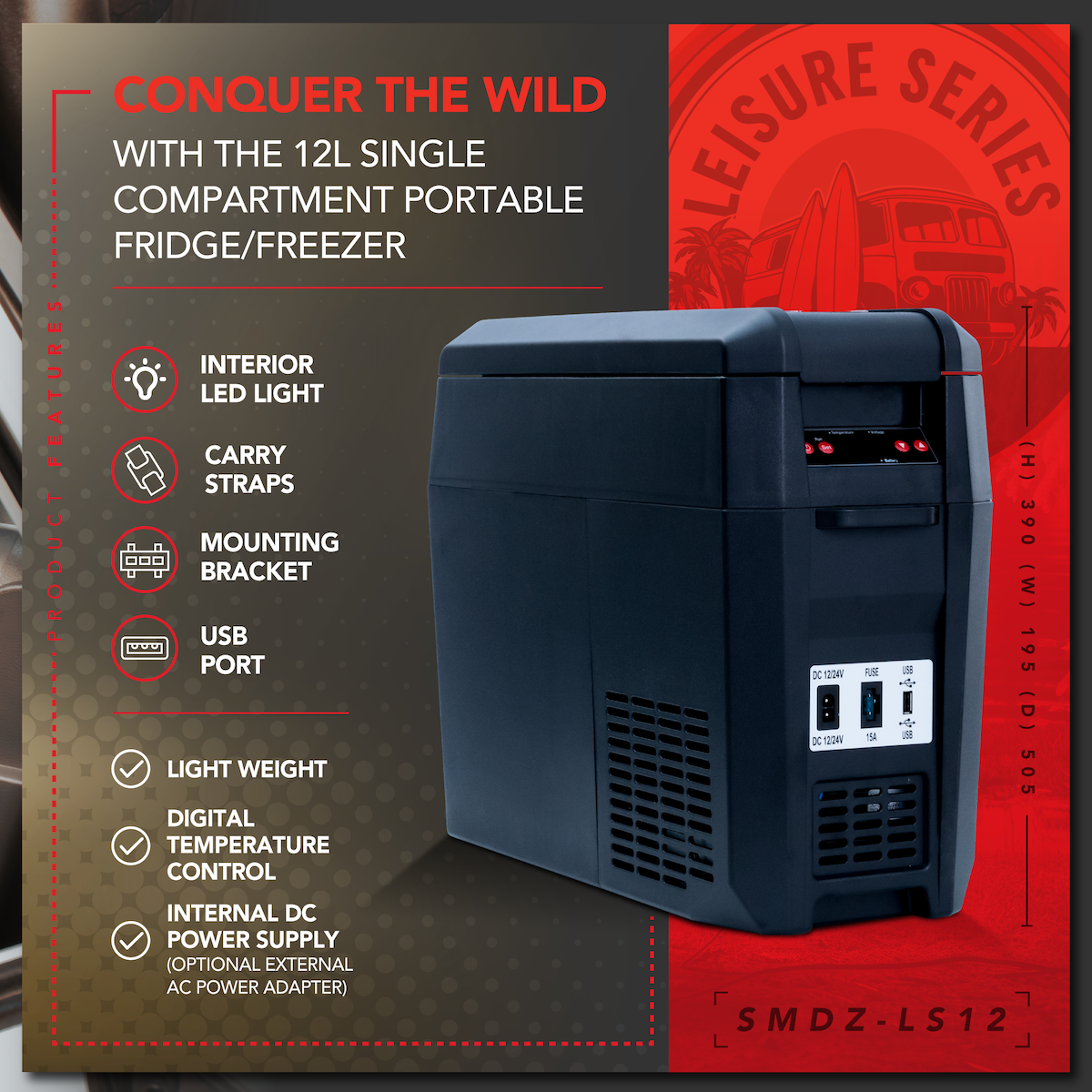 SnoMaster Portable Fridge/Freezer 12L Plastic DC - SMDZ-LS12