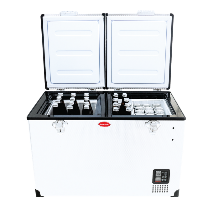 SnoMaster Portable Fridge/Freezer 81.5L Dual Compartment AC/DC S/Steel
