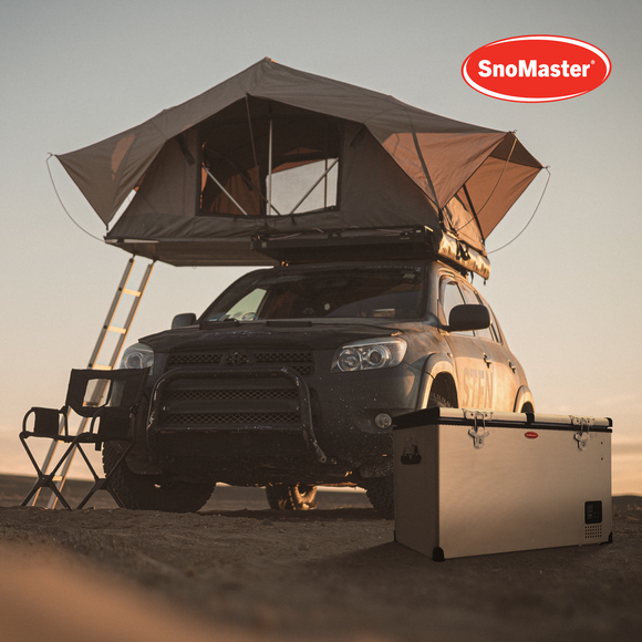 SnoMaster Portable Fridge/Freezer 81.5L Dual Compartment AC/DC S/Steel