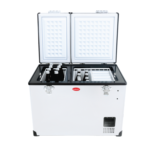 SnoMaster Portable Fridge/Freezer 56L Dual Compartment AC/DC S/Steel