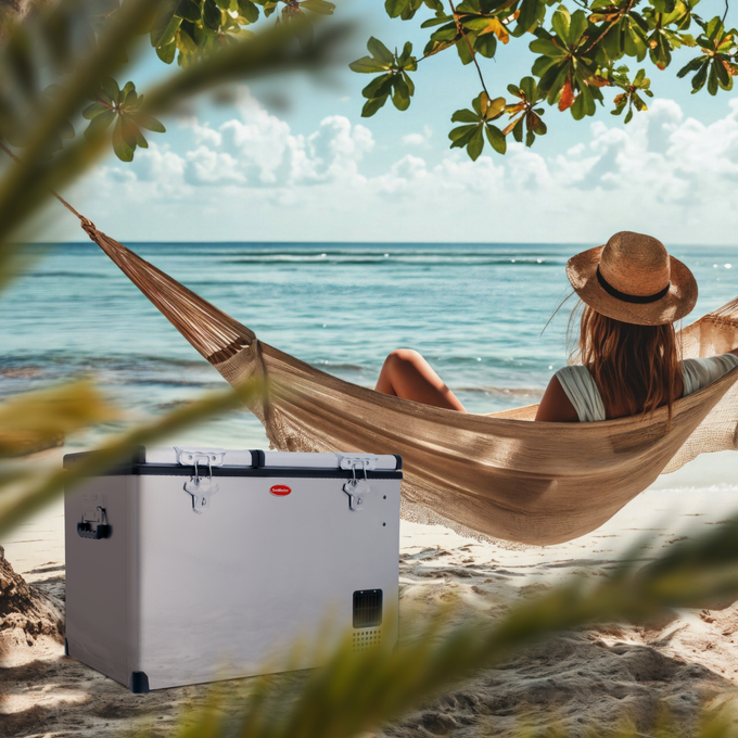SnoMaster - 56L Dual Compartment Portable Fridge/Freezer AC/DC -  Stainless Steel (SMDZ-CL56D) in Camping Fridge/Freezer