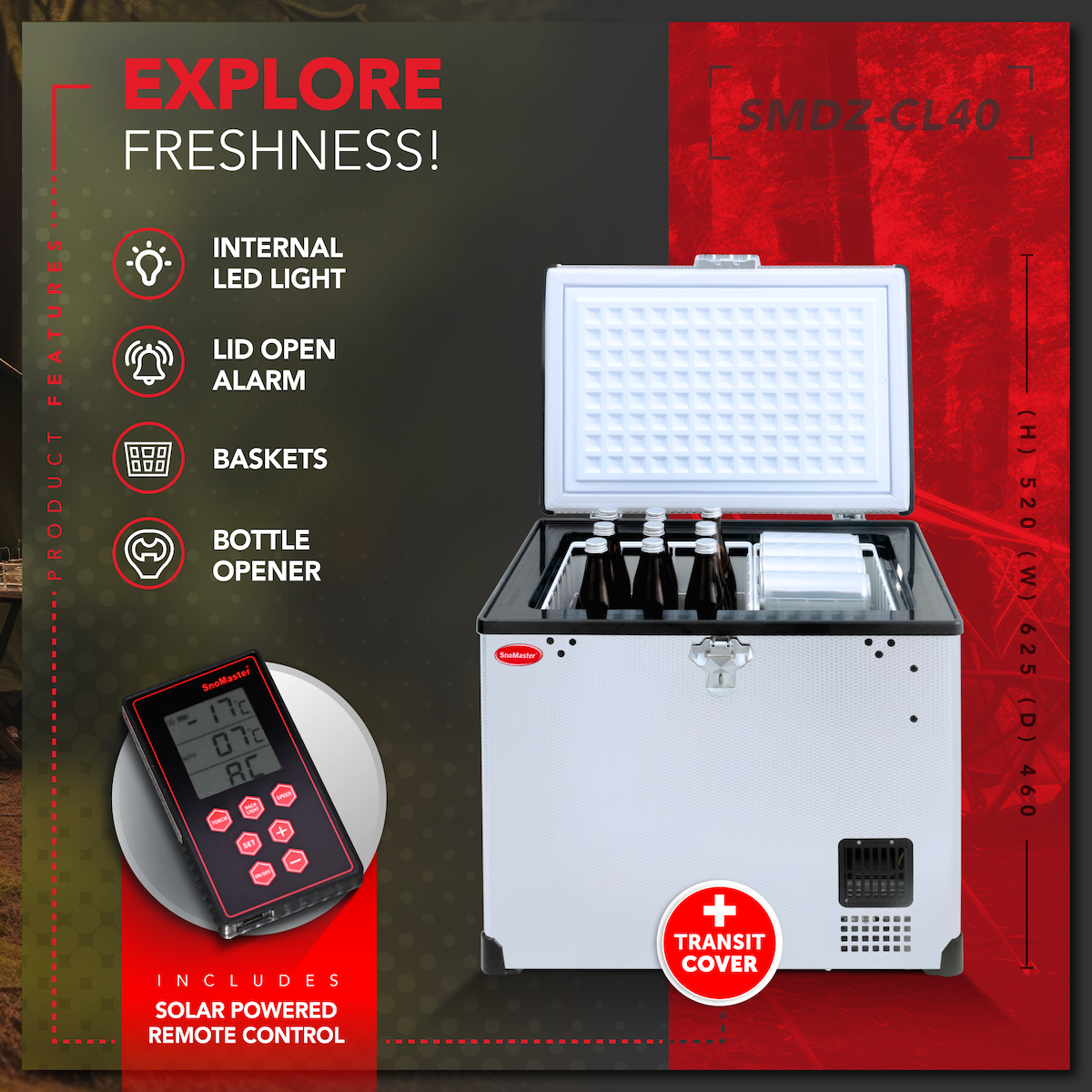 SnoMaster Portable Fridge/Freezer 40L Single Compartment AC/DC S/Steel