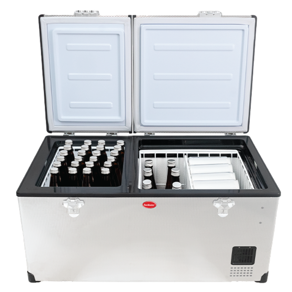 SnoMaster Portable Fridge/Freezer 92.5L Low Profile Dual Compartment AC/DC S/Steel - 0