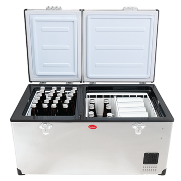 SnoMaster Portable Fridge/Freezer 92.5L Low Profile Dual Compartment AC/DC S/Steel - 0