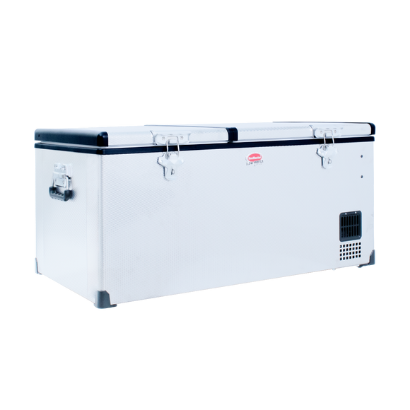 SnoMaster Portable Fridge/Freezer 92.5L Low Profile Dual Compartment AC/DC S/Steel