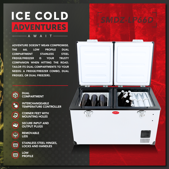 SnoMaster - 66L Low Profile Dual Compartment Portable Fridge/Freezer AC/DC - Stainless Steel (SMDZ-LP66D) in Camping Fridge/Freezer