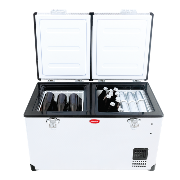 SnoMaster Portable Fridge/Freezer 66L Low Profile Dual Compartment AC/DC S/Steel