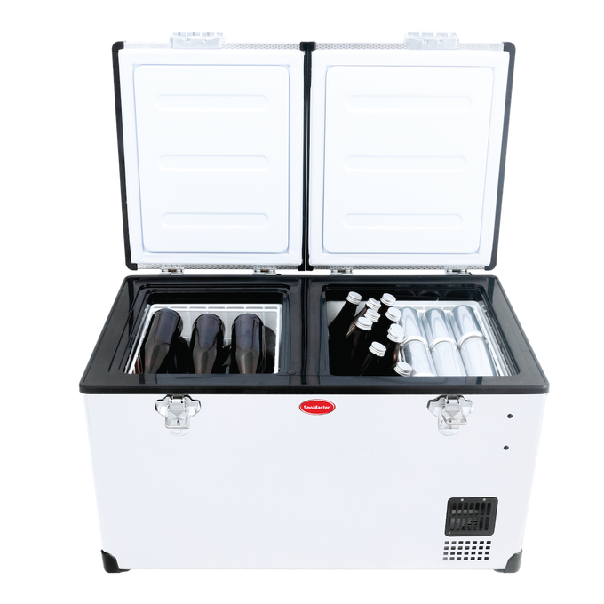 SnoMaster Portable Fridge/Freezer 66L Low Profile Dual Compartment AC/DC S/Steel