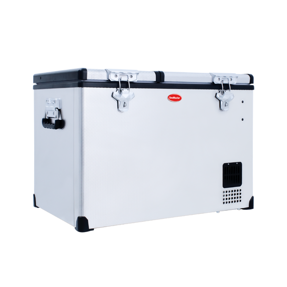 SnoMaster Portable Fridge/Freezer 66L Low Profile Dual Compartment AC/DC S/Steel