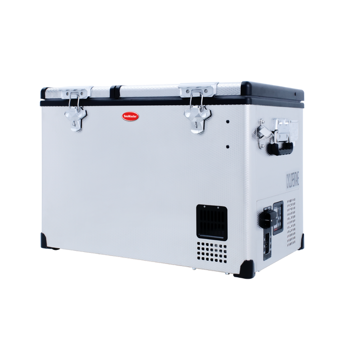 SnoMaster Portable Fridge/Freezer 66L Low Profile Dual Compartment AC/DC S/Steel