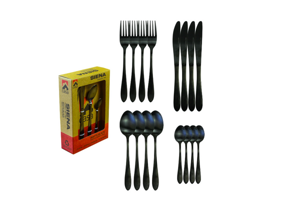 Casa Siena Cutlery Set, 16Pc, Matt Black