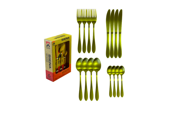 Casa Siena Cutlery Set, 16Pc, Matt Gold