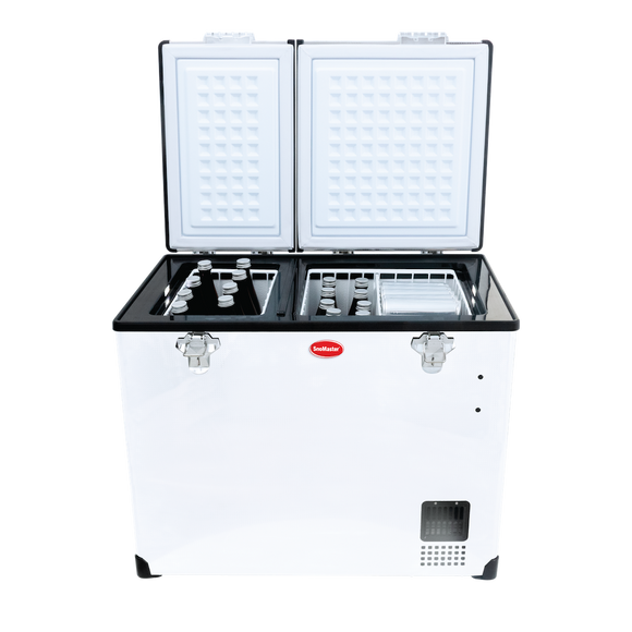 SnoMaster Portable Fridge/Freezer 72L Dual Compartment AC/DC S/Steel