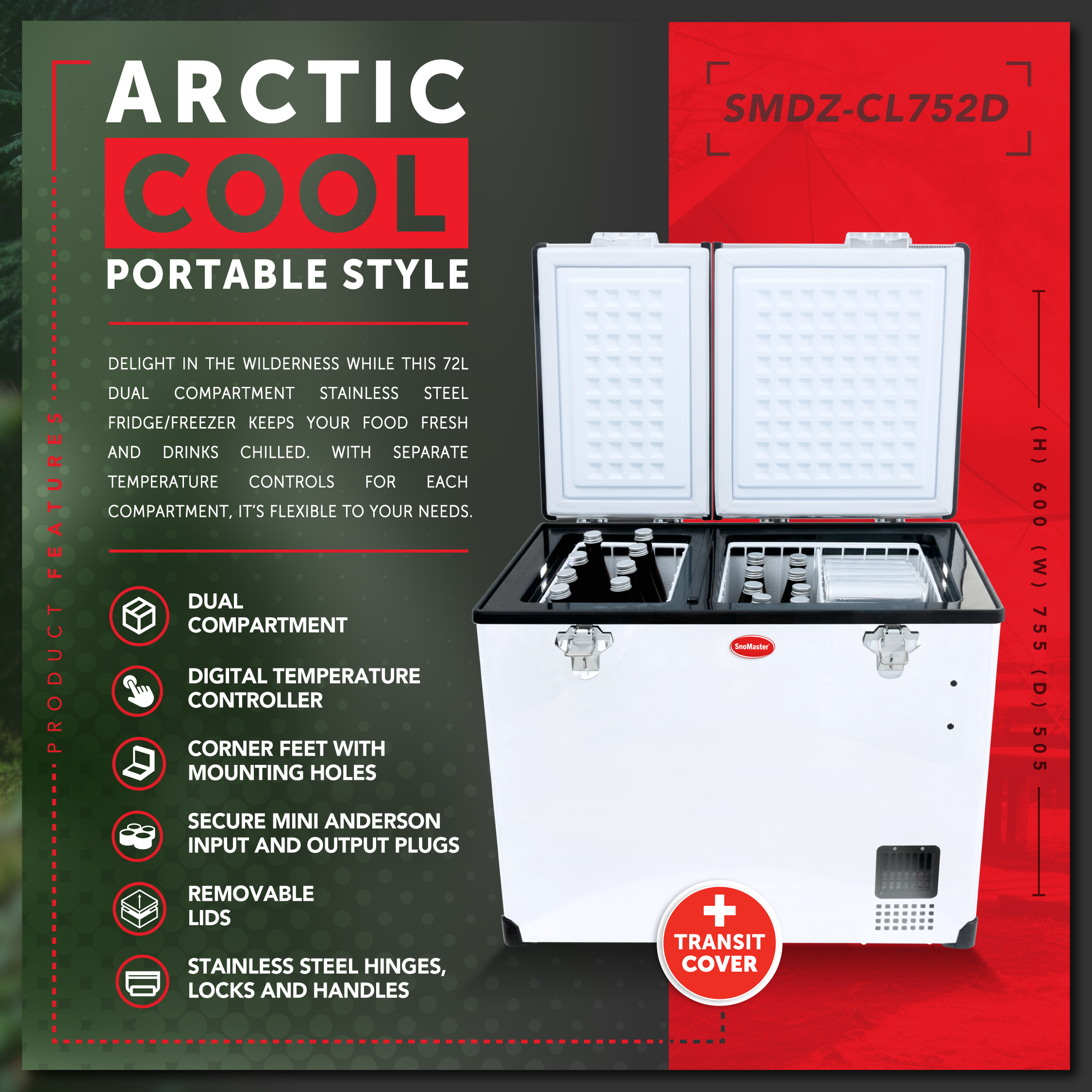 SnoMaster - 72L Dual Compartment Portable Fridge/Freezer AC/DC ...