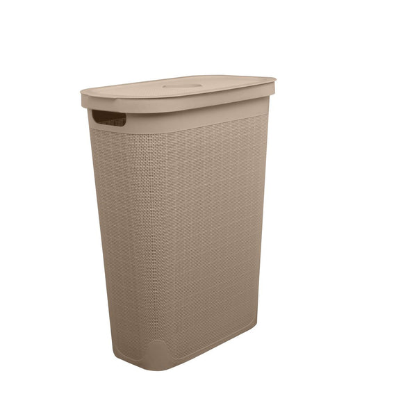 Slim Laundry Hamper Fiber 40L Beige in Bathroom