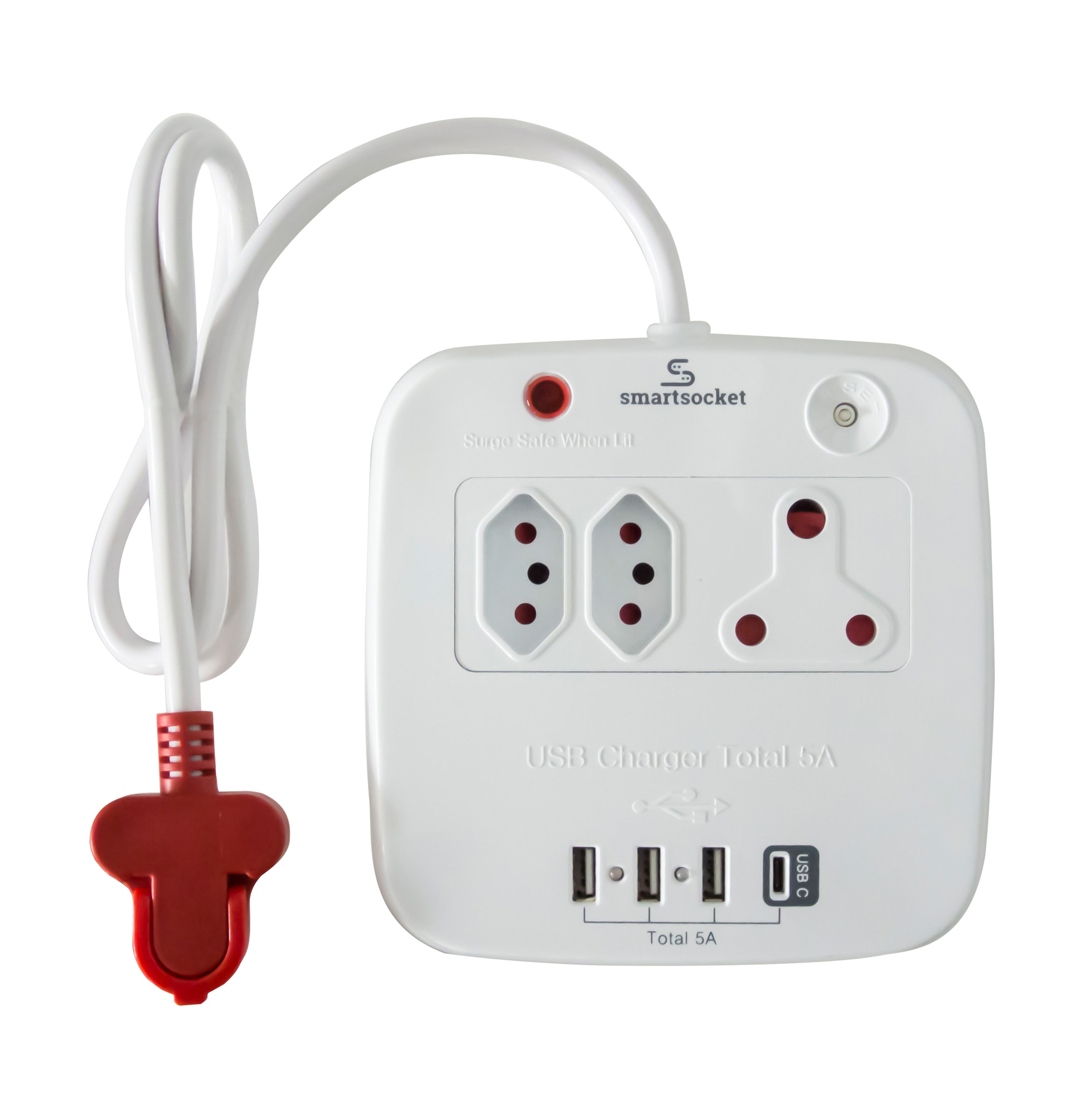 Smartsocket Compact 5 Amp Usb Power Hub With High Level Surge Protection - White - 0