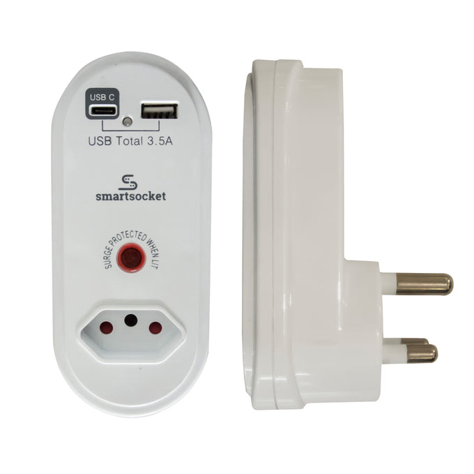 Smartsocket Compact 3.5 Amp Usb Power Travel Adaptor With High Level Surge Protection - White