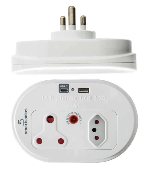 Smartsocket Compact 1X16A & 1X5A + 3.5 Amp Usb With Power Delivery Technology & High Level Surge Protection
