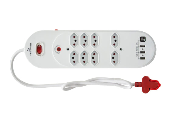 Smartsocket 8 Way Power Board With 5 Amp Usb - White