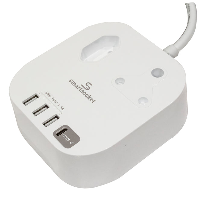 Smartsocket Compact Usb Power Hub With 1 X 3 Pin Euro + 1 X 16 Amp Socket 4.5Amp Usb - White