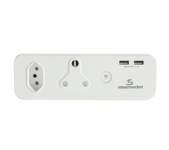 Smartsocket Wi-Fi Power Adaptor 1 X 3Pin Euro + 1 X 16 Amp Socket + 2 X Usb A 3.1 Amp (Tuya App Compatible) - White