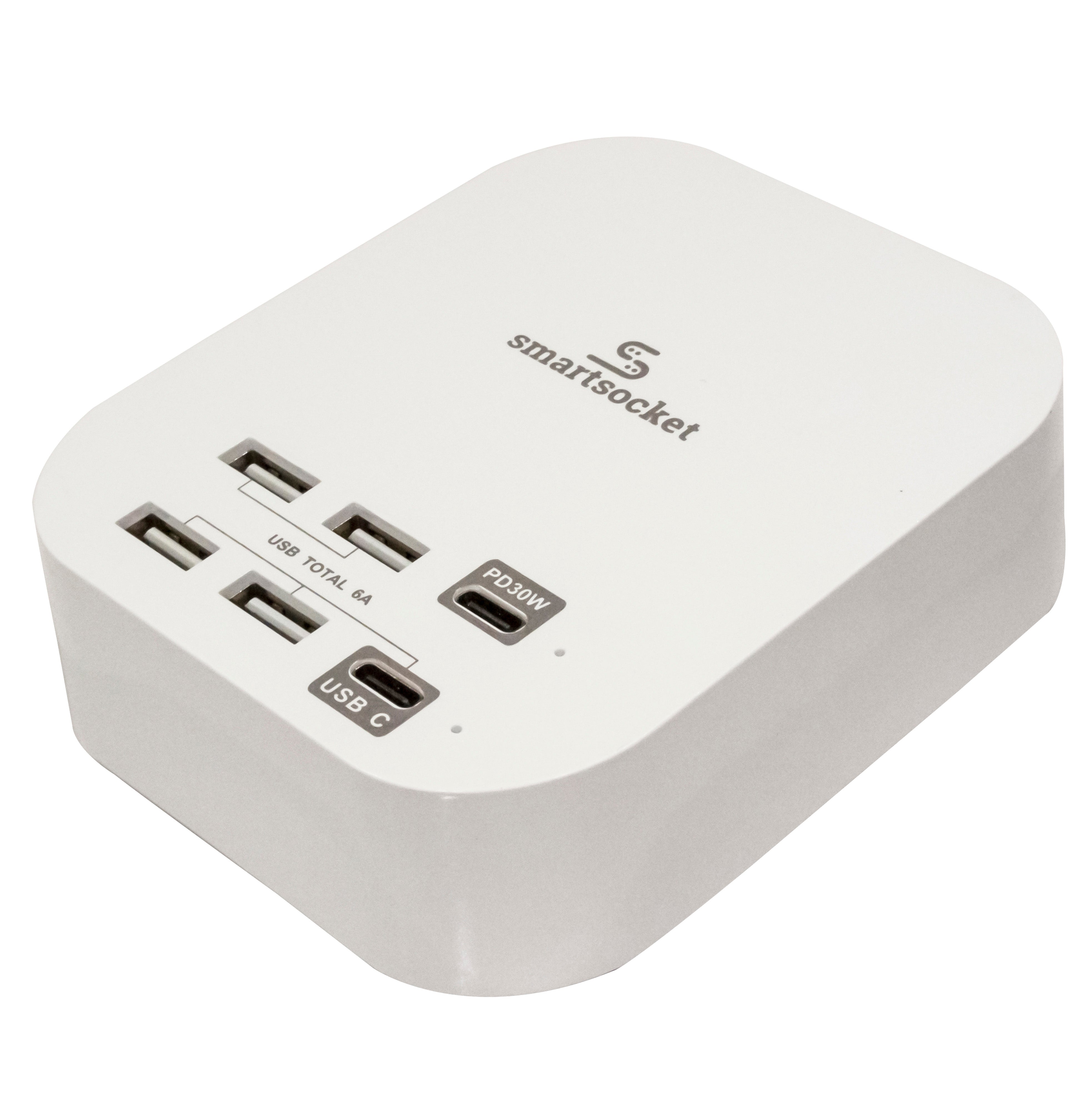 Smartsocket Compact Usb Power Hub With Pd 6 Amp (4 X Usb-A + 1 X Usb ...