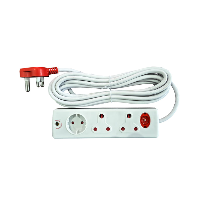 Electricmate 16 Amp Extension Lead With 2 X16 Amp/ 1 X Schuko Adaptor With Surge Protection 5M