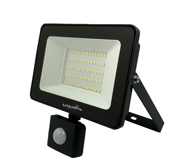 Litemate Slimline 50 Watt Black Led Flood Light With Day/Night Sensor - Black