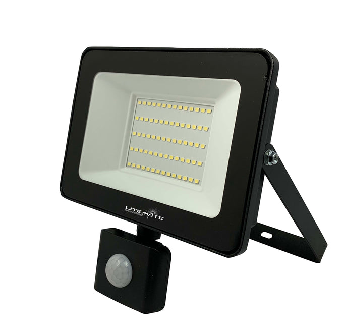 Litemate Slimline 50 Watt Black Led Flood Light With Day/Night Sensor - Black