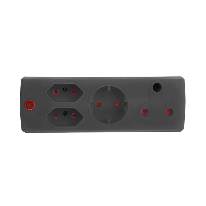Electricmate Surge Adapter With 1 X 16A + 2 X 5 Amp + 1 X Schuko - Black