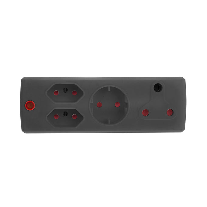 Electricmate Surge Adapter With 1 X 16A + 2 X 5 Amp + 1 X Schuko - Black