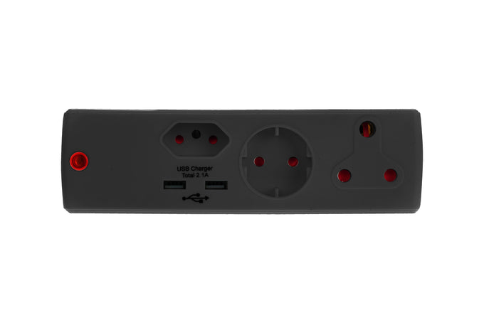 Electricmate Surge Adapter With 1 X 16Amp + 2 X 5 Amp + 1 X Schucko + 2.1 Amp Usb Socket - Black