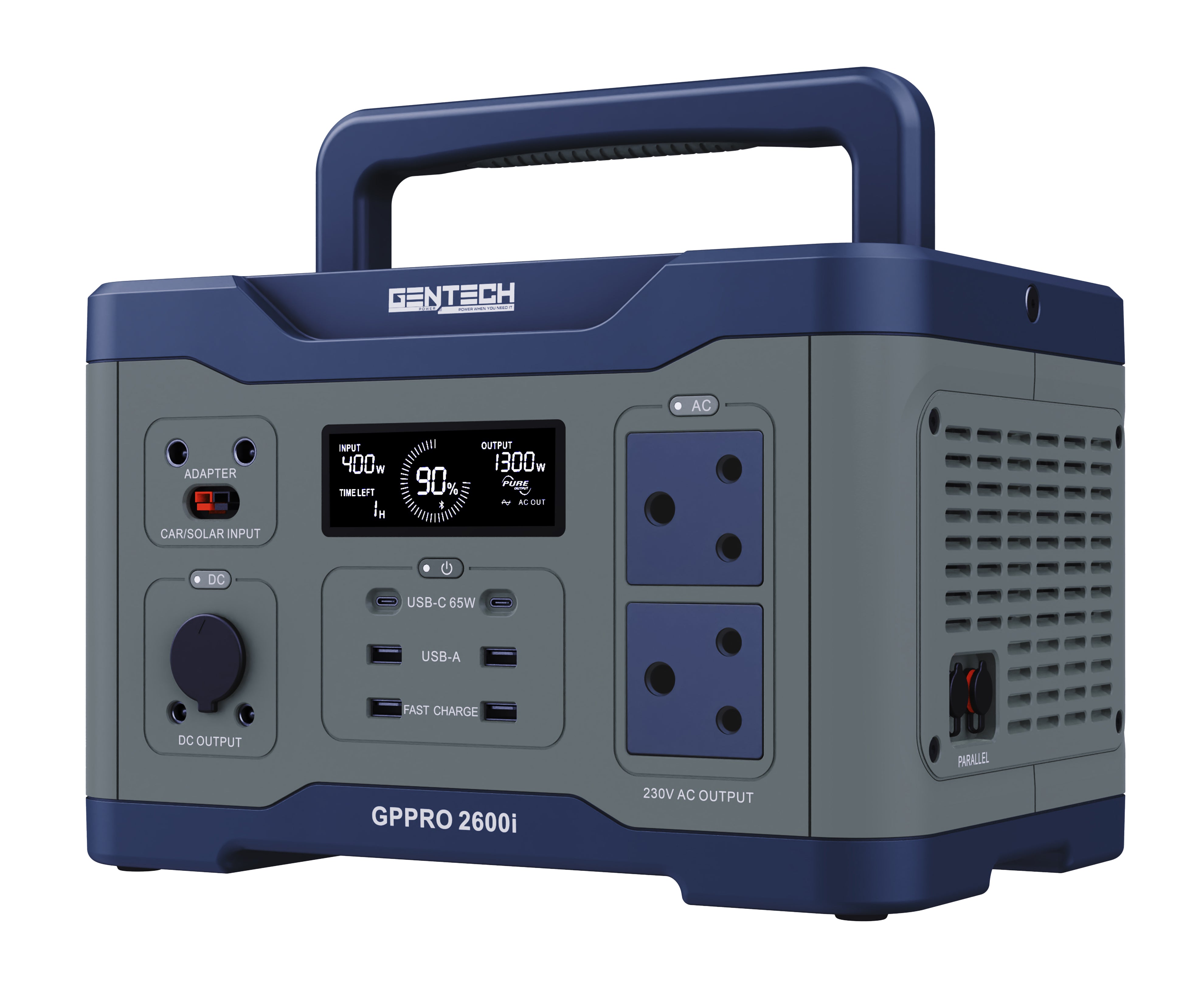 Gentech Power Pro2600I Portable Solar Hybrid Power Station (1300 Watt Rated Power / 2600 Watt Peak Power) GPPRO2600i