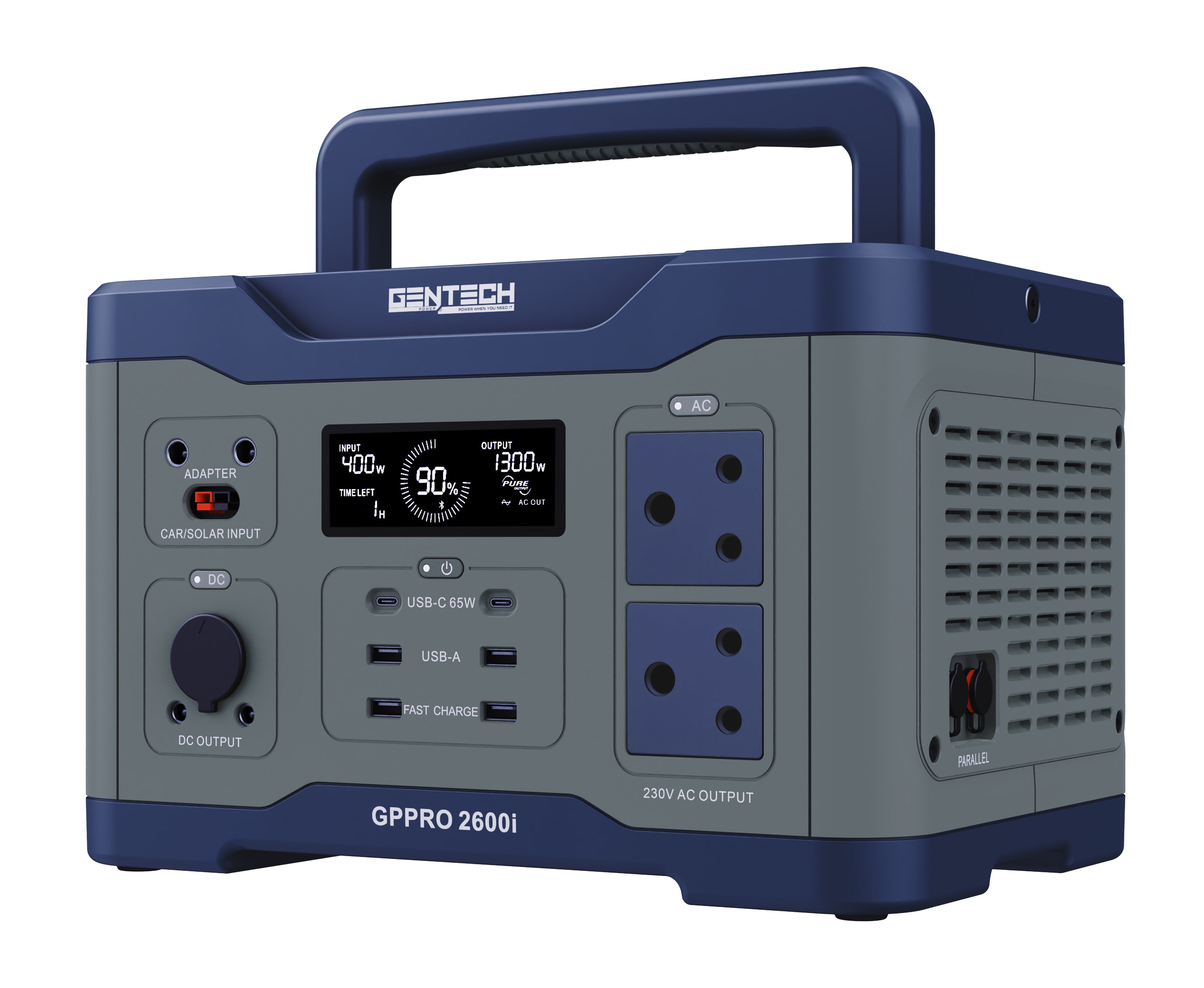 Gentech Power Pro2600I Portable Solar Hybrid Power Station (1300 Watt Rated Power / 2600 Watt Peak Power) GPPRO2600i