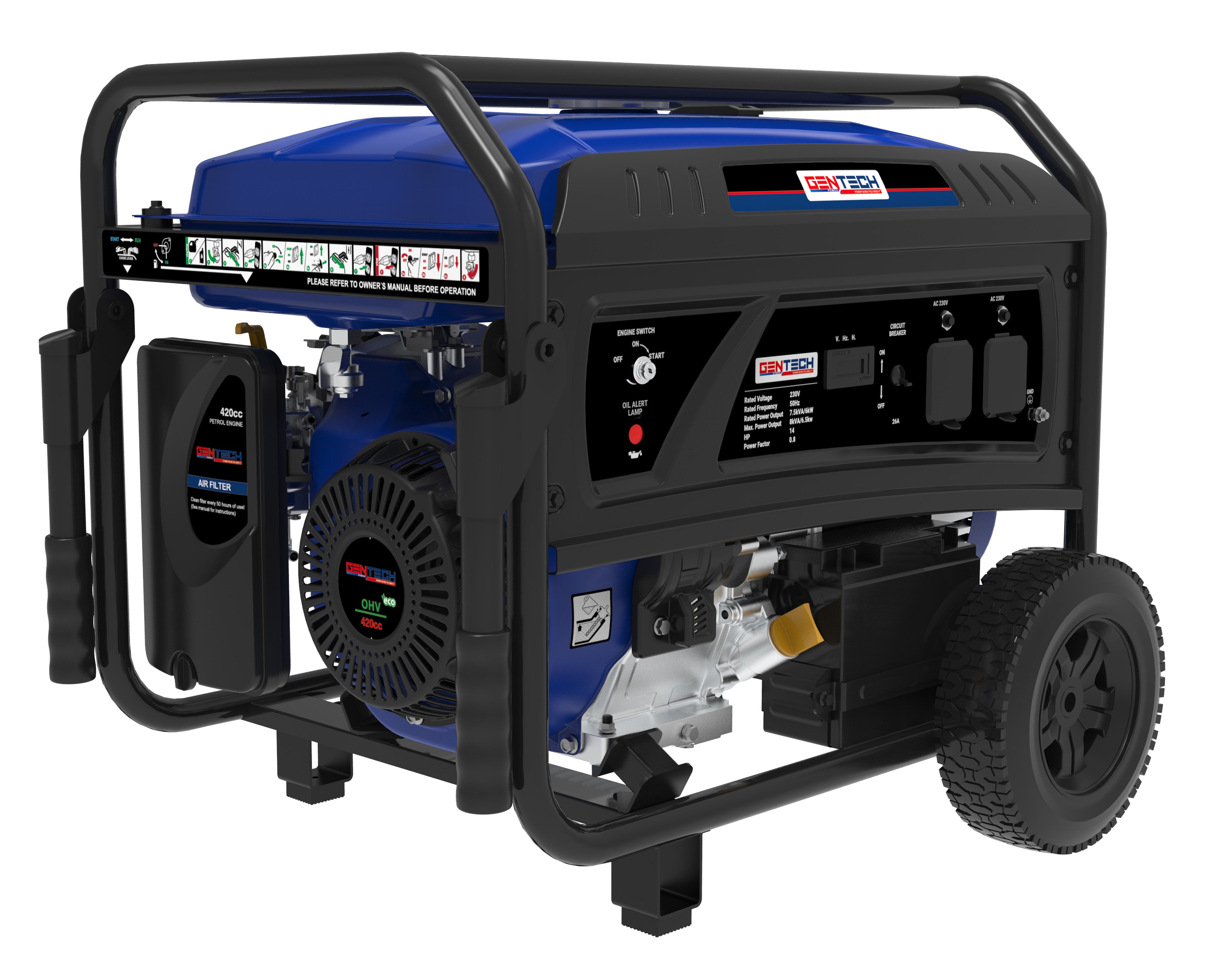 Gentech 8Kva / 6.5Kw Key Start Petrol Generator GP8000PES