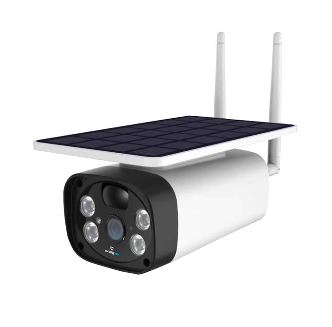 Securityvue 2 Mp Solar Powered Outdoor Bullet Camera With Led Lights White Tuya App SVSIPC001