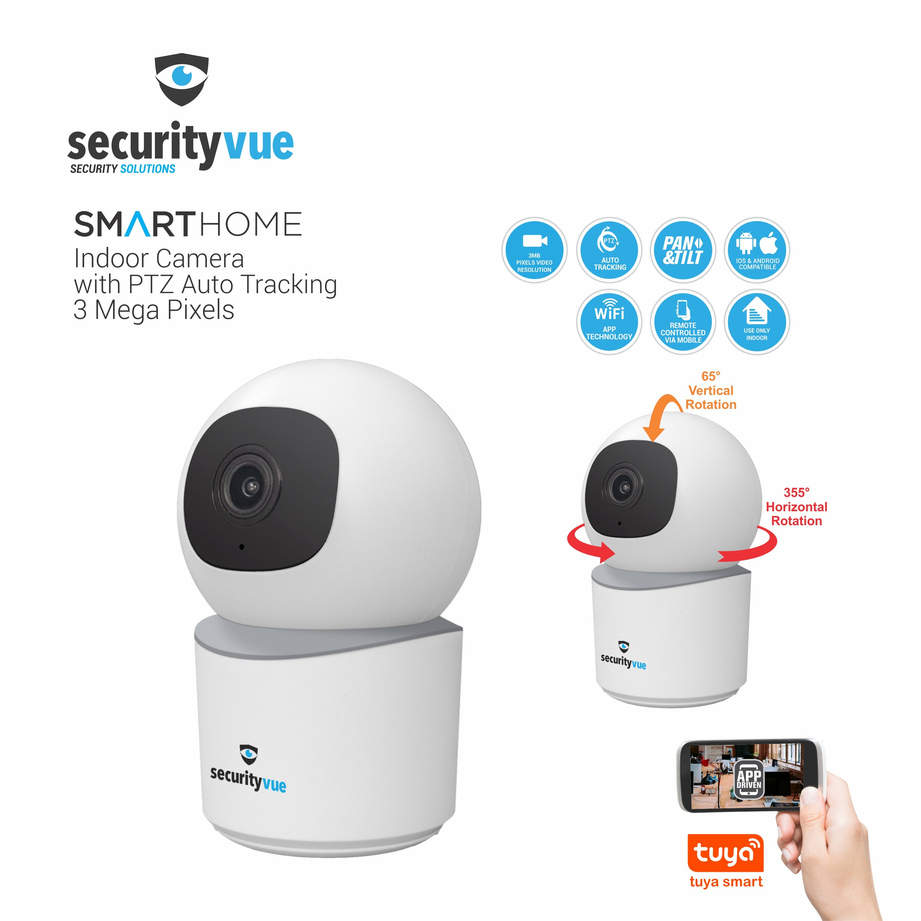 Securtyvue Smarthome Wifi Wireless Indoor Camera With Ptz Auto Tracking With Tuya App - 0